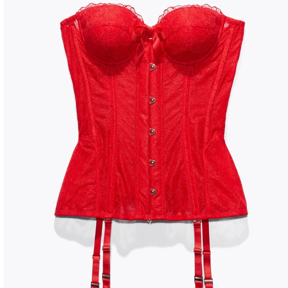 SAVAGE X FENTY‎ Embroidered Red Lace Corset Size XL Lingerie Valentine day